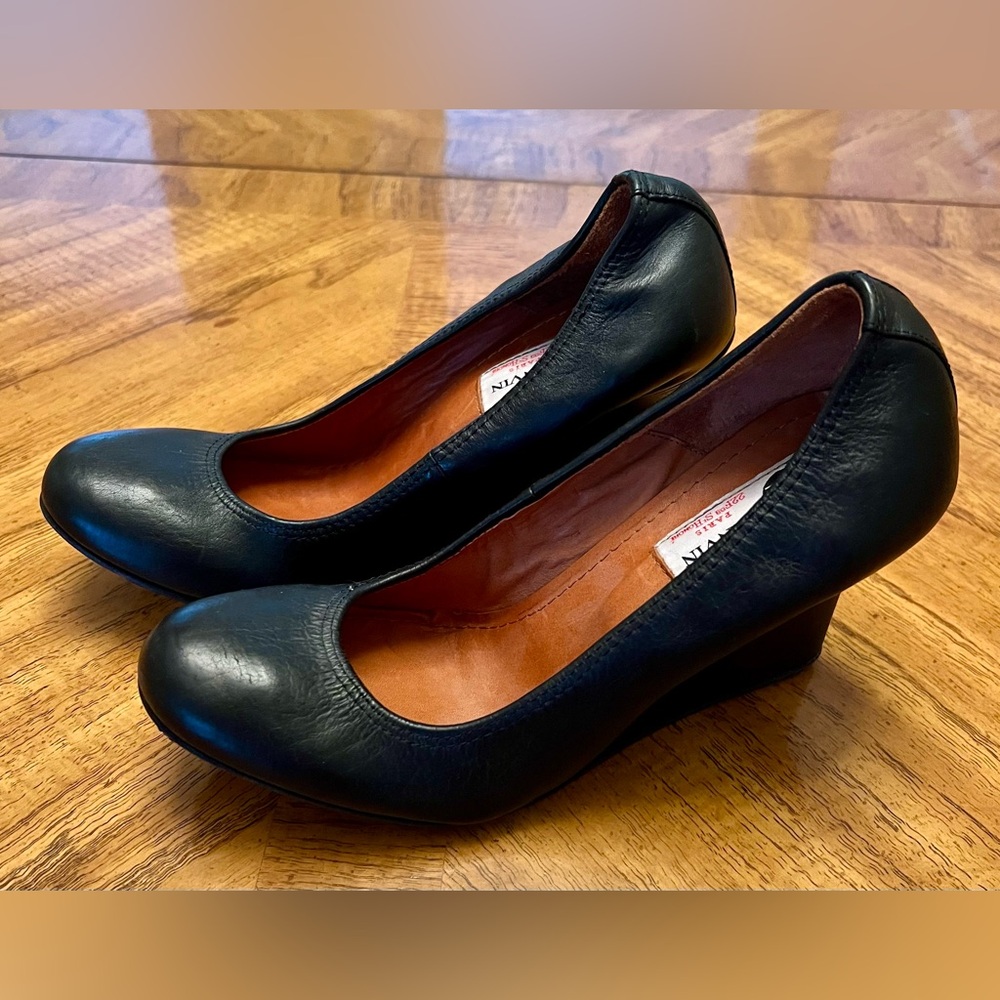 Lanvin Paris black leather ballerina wedge pumps size EU 37/US 6